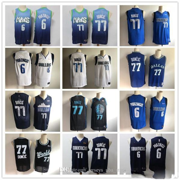 

mens dallas mavericks throwback jersey luka 77 doncic kristaps 6 porzingis dirk 41 nowitzki basketball shorts basketball jersey, Black;red