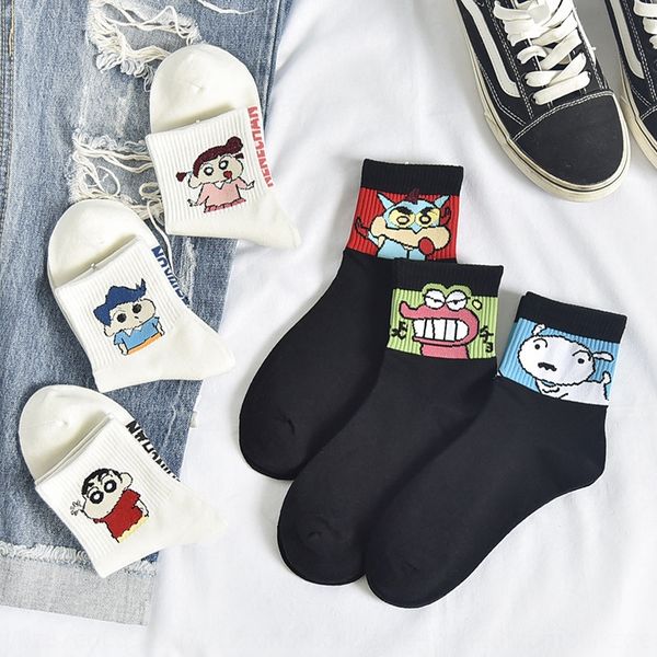 

women's summer thin korean cotton socks cotton socks style ulzzang cute funny korean cartoon ins fashion jykeq, Black