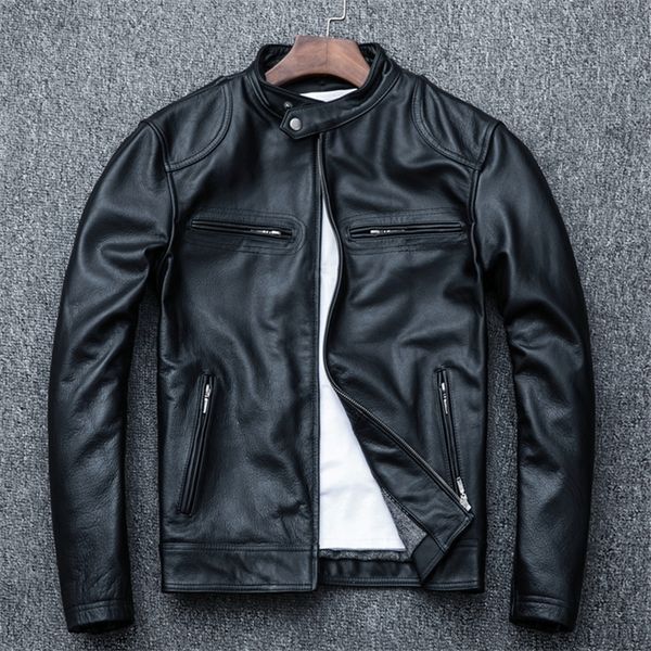 

ree shipping.wholesales.plus size soft sheepskin jacket,men slim genuine leather coat.biker leather clothes.autumn 200922, Black