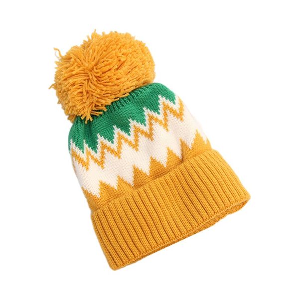 

pompom color women winter ribbed knit hat block wavy stripes cuffed beanie cap, Blue;gray
