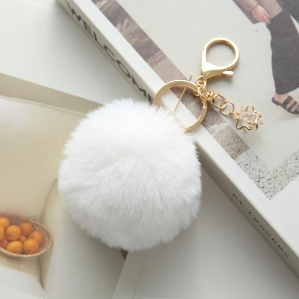 

fashion fur ball pom pom key chain hair for women bag car ornaments pendant key ring holder jewelry eh004, Silver