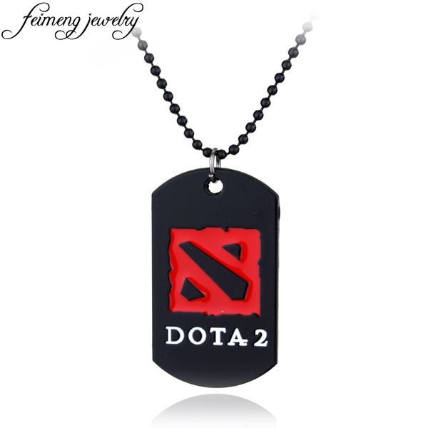 

popular online game dota 2 necklace black enamel beads chain and red logo metal pendant men's fashion necklace jewelry, Silver