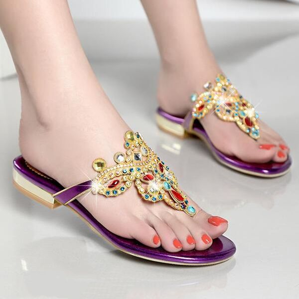 

2020 summer sandals female plus size ladies fashion low heel rhinestone open toe square heel slippers, Black