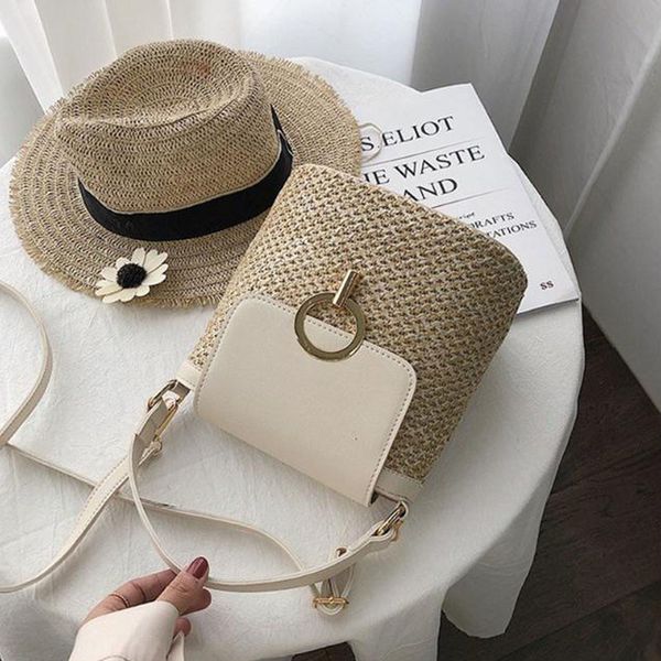 

bolsos informales de paja con forma de cubo, bolsos verano para mujer, ratán, viaje playa para mujer