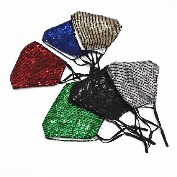 

new shiny colorful sequins cotton face mask men women breathable mask dust-proof face masks hanging ear mask wholesale