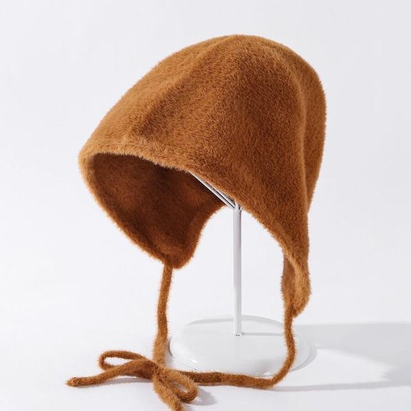 

women autumn winter new plush velvet fisherman hat fashion soft rear split tether wild foldable basin cap dome bucket hat beanie, Blue;gray