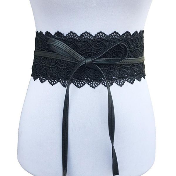 

self tie waistband belts for women fashion black white wide corset hollow flower belt female wedding dress waist band d070816, Black;brown