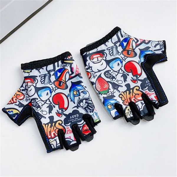 

summer thin bike bicycle cycling gloves kids child cartoon print outdoor sports non slip breathable half finger, Blue;gray