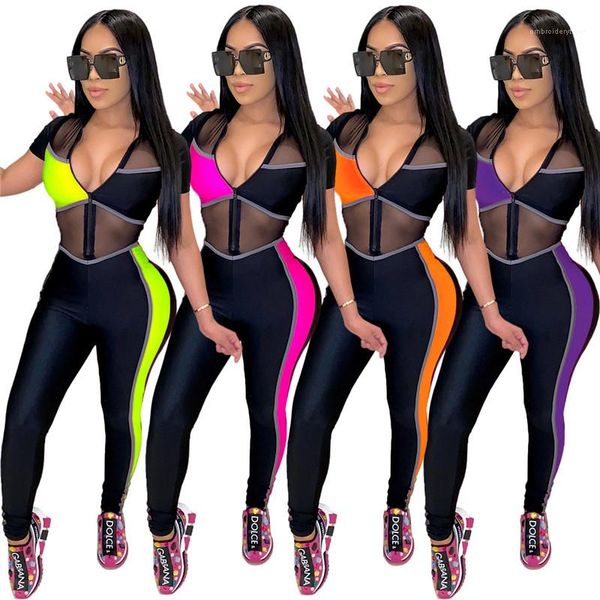 

rompers fashion panelled slim designer fashion sport mesh jumpsuits casual high collor short sleeve skinny womens, Black;white