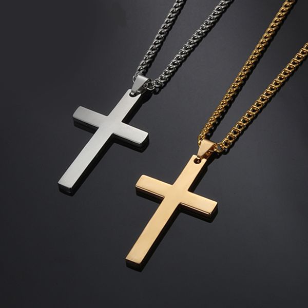 

jewelry on the neck chains necklace pendants mens stainless steel jesus cross hip hop cross necklaces male accessory fashion, Silver