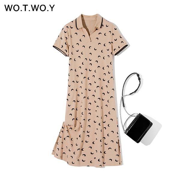 

wotwoy, women's moon print lace polo shirt dresses, 2020 cotton casual long straight dress with pockets and turn neck, Black;gray