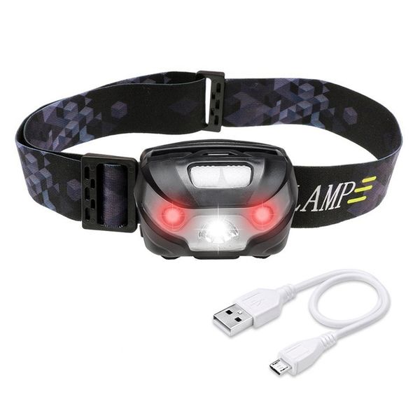 

flashlights torches usb charging headlight led with red warning function outdoor waterproof running