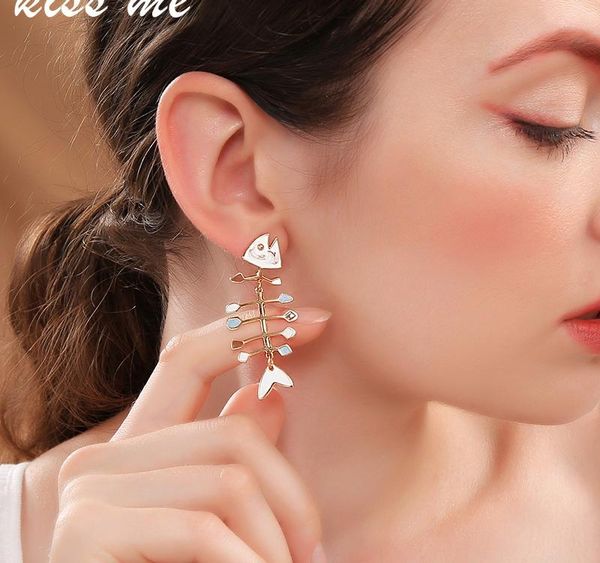 

kissme women earrings unique multicolor enamel fishbone stud earrings party gifts gold color fashion jewelry002, Golden;silver