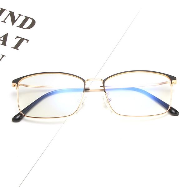 

new metal men's glasses frame business classic glasses frame fashion square simple retro flat mirror, Black