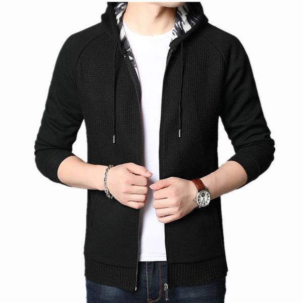 

2020 winter new men's plus cashmere casual fashion hooded sweater warm knitted coat clothing casaco masculino erkek kaban swetry, White;black