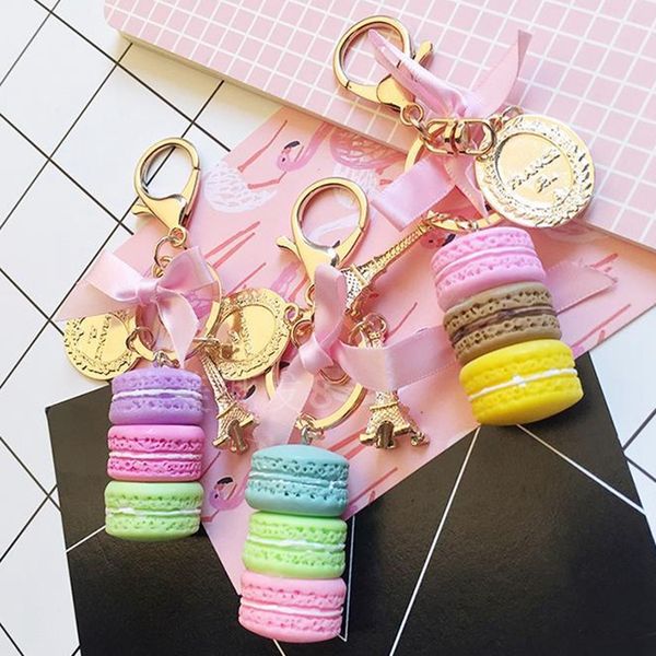 

11styles cute macaron keychain cake pendant car key ring alloy holder bag purse accessory gold hanging keychain girl bag pendant, Silver
