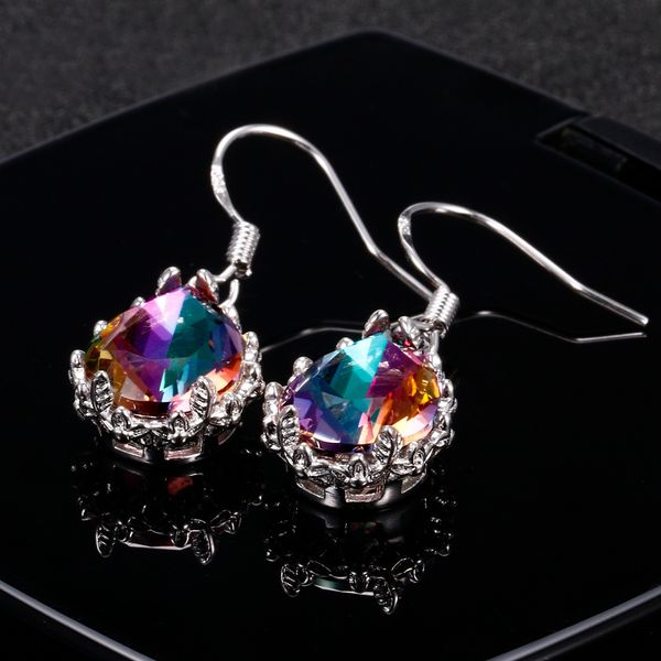 

junerain brand silver color vintage pear shape drop earring for women flower setting gorgeous dance party lady earring accessories gift