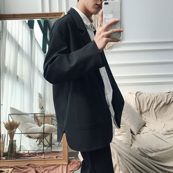

2020 hongkong style men blazer and suit jackets black oversized blazer masculino casual hombre, White;black