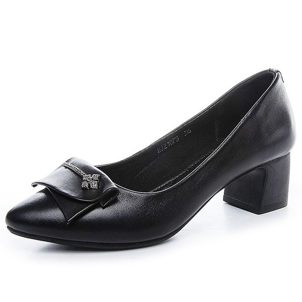 

swyivy из натуральной кожи черного спецобувь высокие каблуки насосы для женщин 2020 осень новый женский поскользнуться на толстом каблуке ту, Black