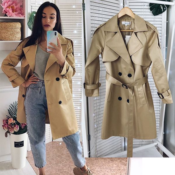 

Women Trench 2020 New spring Casual Trench Coat with sashes oversize double breasted Vintage Cloak Overcoats Windbreaker