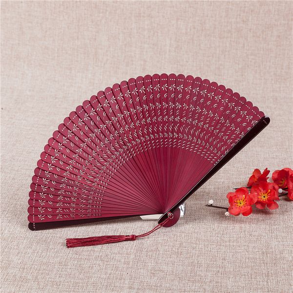 

party favor brand quality hollow hand fan dragonfly folding girls dance bamboo silk with tassel wedding favors gifts to guest