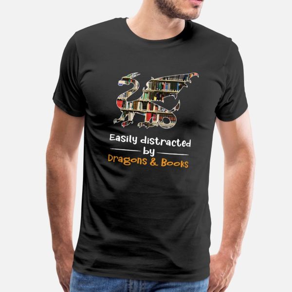 

easily distracted by dragons and books t shirt men printing tee shirt round neck vintage loose authentic spring natural shirt