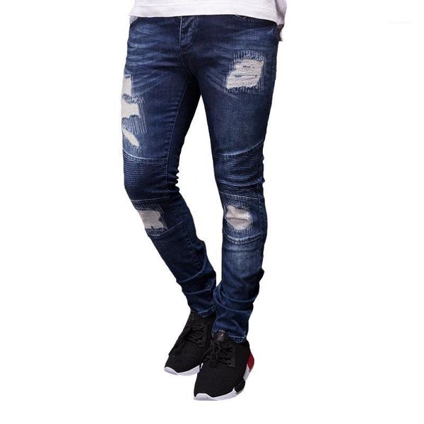 

рваные джинсы байкер лето весна вышивка denim синий драпированные hiphop street jeans new mens designer, Blue