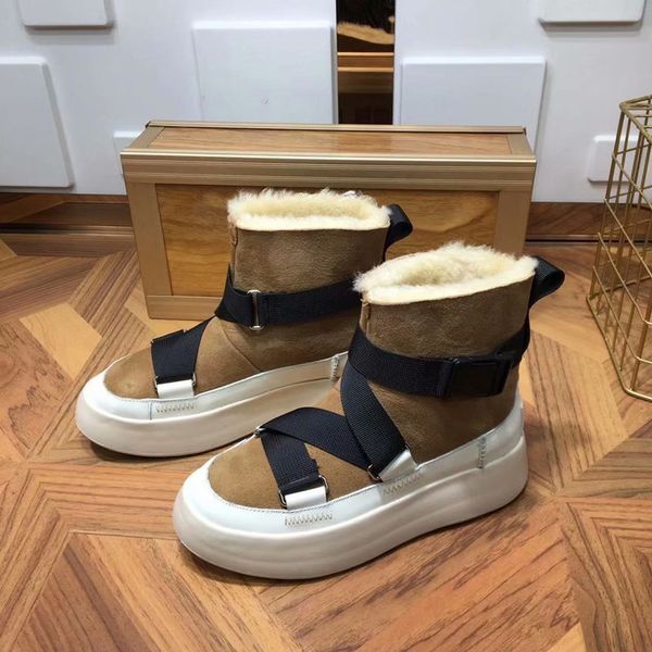

leisure snow boots women flat platform winter shoes belt buckle ladies ankle boots comfortable fur warm shoes woman botas mujer, Black