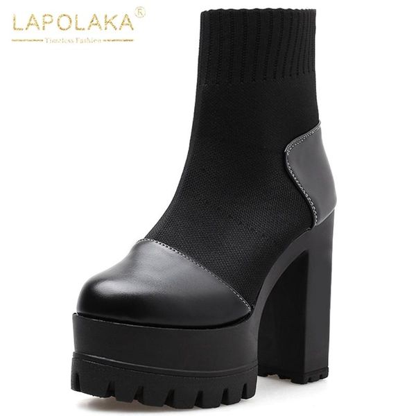 

lapolaka 2020 fashion new shoes woman boots platform chunky high heels stretch boots elastic band shoes ladies boot, Black