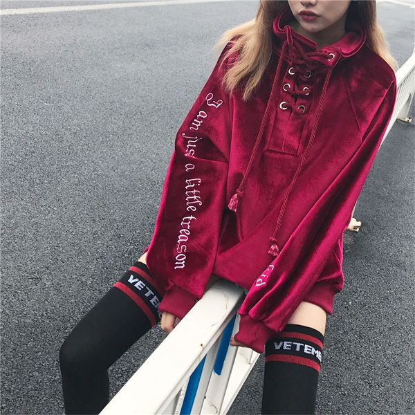 

2020 casual hoodies women's harajuku high collar strap loose gold velvet sweatshirts autumn winter hooded jackets coats x120, Black