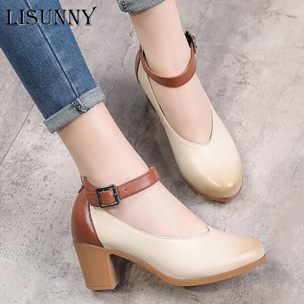 

lisunny 2020 women pumps retro lady 5.8cm high heels slip on pumps handmade women genuine leather shoes, Black