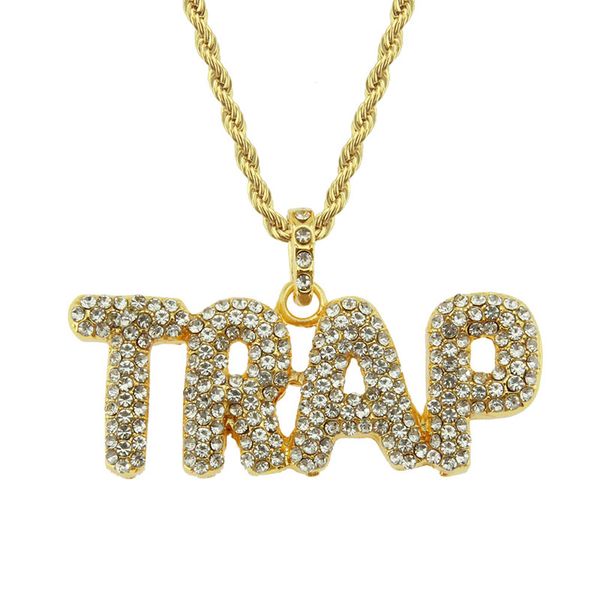 

new men hip hop out bling trap letter pendant necklaces fashion popular hiphop jewelry gifts, Silver