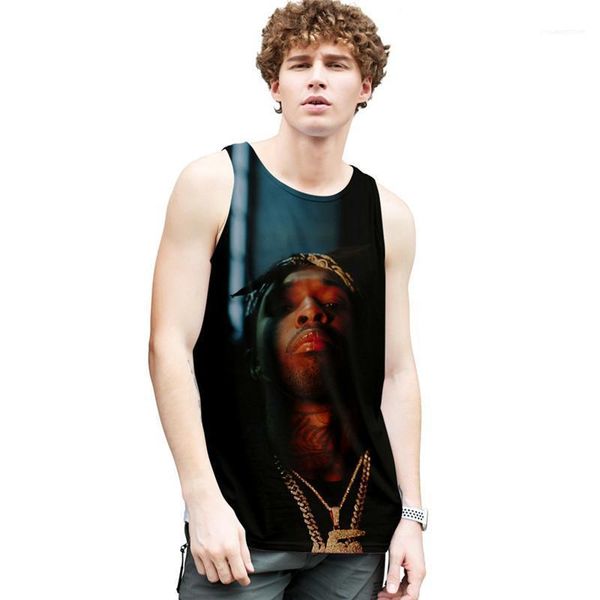 

neck pullover tshirts fashion mens tees rip pop smo mens vests rap singer 3d printed loose sleeveless crew, White;black