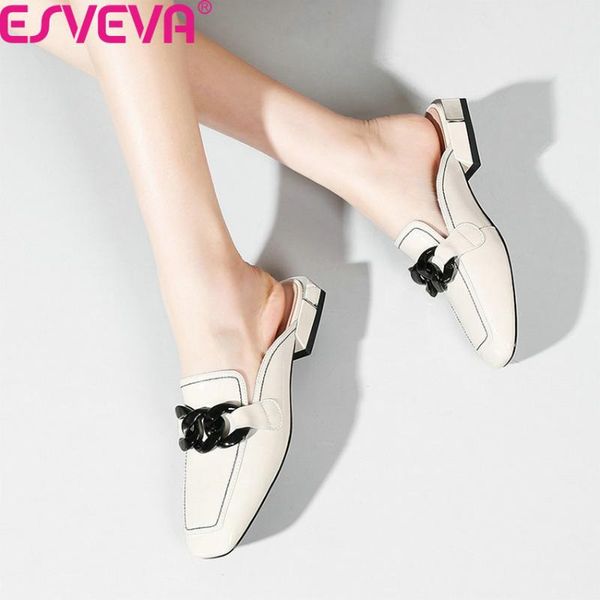 

esveva 2020 square low heel slingback sandals pu leather summer ladies pumps square toe fashion slip on women shoes size 34-42, Black