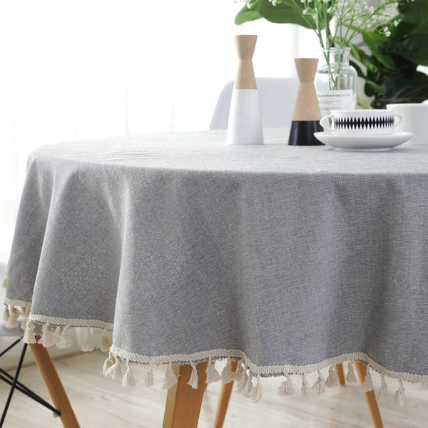 

round table cloth solid color cotton and polyerter tablecloth with tassels table decorative elegant fabric kitchen cover