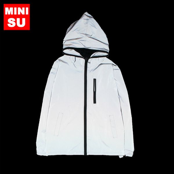

trench new men's autumn men /women windbreaker reflective jacket hip hop hooded coats streetwear night shiny trench coat men, Tan;black