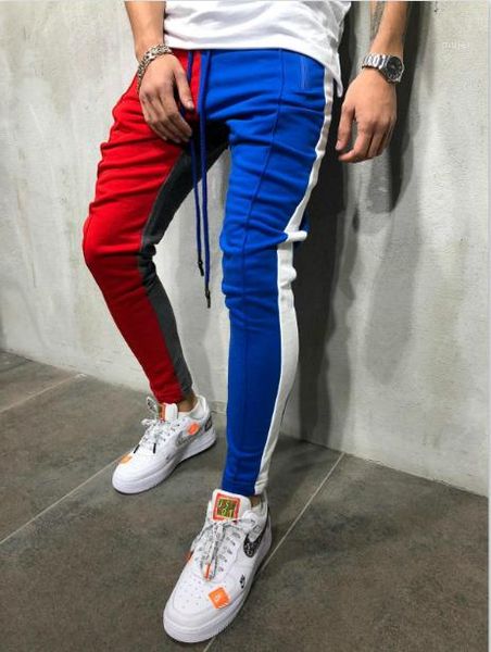 

slim fit pants fashion colors patchwork high street mens pants designer pancelled men clothing stylish hiphop, Black
