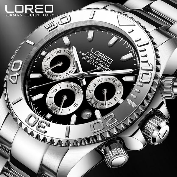 

wristwatches sport automatic watch sapphire loreo diver 200m waterproof stainless steel luminous mechanical wristwatch, Slivery;brown