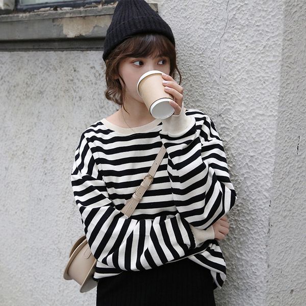 

women's hoodies & sweatshirts 2021 stripe sweatshirt women kpop oversiezd uk streetwear loose elegant ladies korean clothes rh119, Black