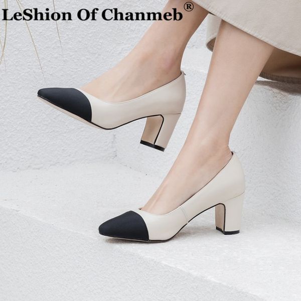 

women natural genuine leather pumps shoes woman black nude beige square high heels wedding party shoes pump ladies