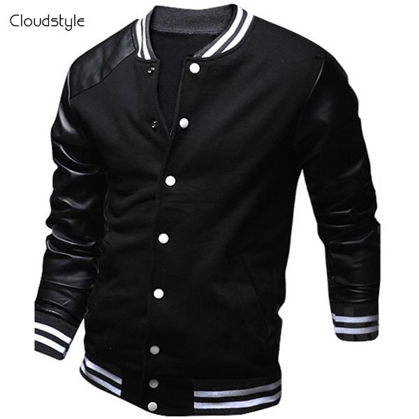 

cool college baseball jacket men 2020 fashion design black pu leather sleeve mens slim fit varsity jacket brand veste homme, Black;brown