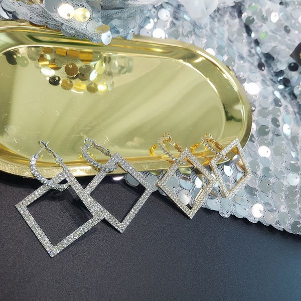 

new temperament geometry square earrings female personality simple exaggeration atmosphere korean fashion net red earrings wholesale, Golden