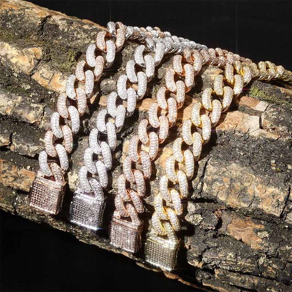 

men's bracelet 14mm 18k gold lab diamond cuban link chain new style wholesale hip hop jewelry, Black