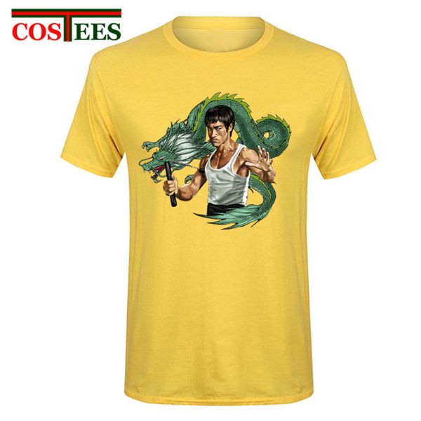 

2017 summer men yellow bruce lee t-shirt game of death short sleeve t shirt kung fu master dragon tee shirt chinese kung-fu tees