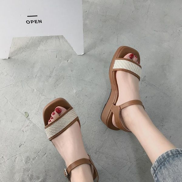 

platform sandals women shoes 2020 summer new word roman shoes high heel buckle women sandals, Black