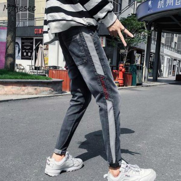 

men jeans letter big size oversize loose patchwork ins bundle mens chic harajuku leisure all-match stylish ulzzang streetwear bf, Blue