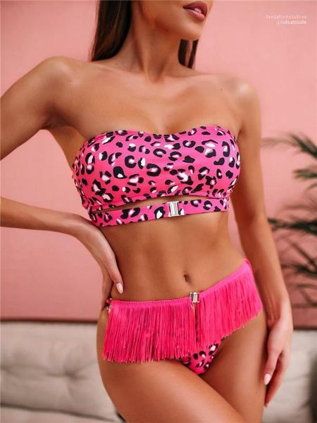 

womens clothing new arrival womens swimwear leopard with tassel 2pcs bikini sexy, White;black