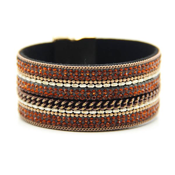 

women bracelet in soft leather background glass stones in 6 rows with chains mutuality color never fade, Red;blue