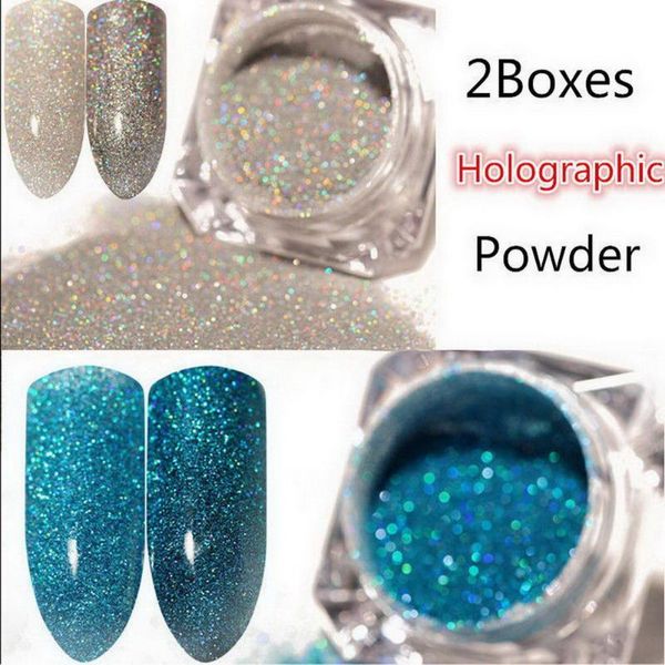 

2 bottles nail art powder glittering silver blue sparkles powder for manicure nails art kg66, Silver;gold