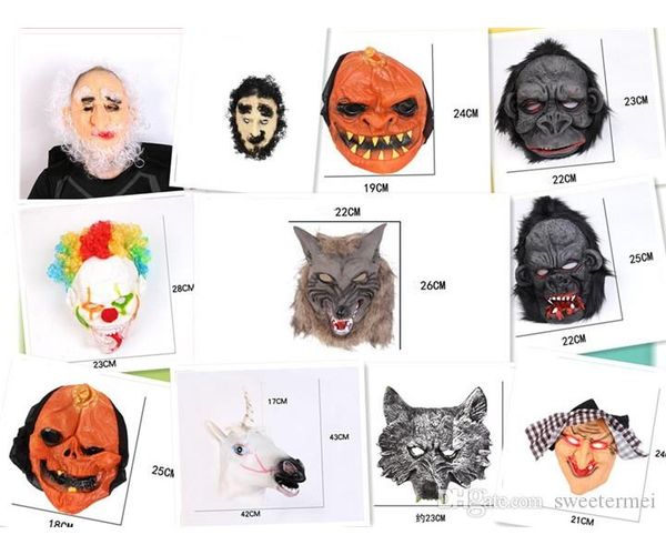 

24 стили латекс scary horror маски партии halloween новый год смеха день смешной косплей полный маски для лица клоуна witch лошадь